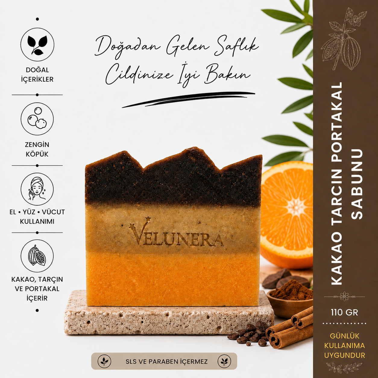 Velunera Kakao Tarçın & Portakal Sabunu 110 g